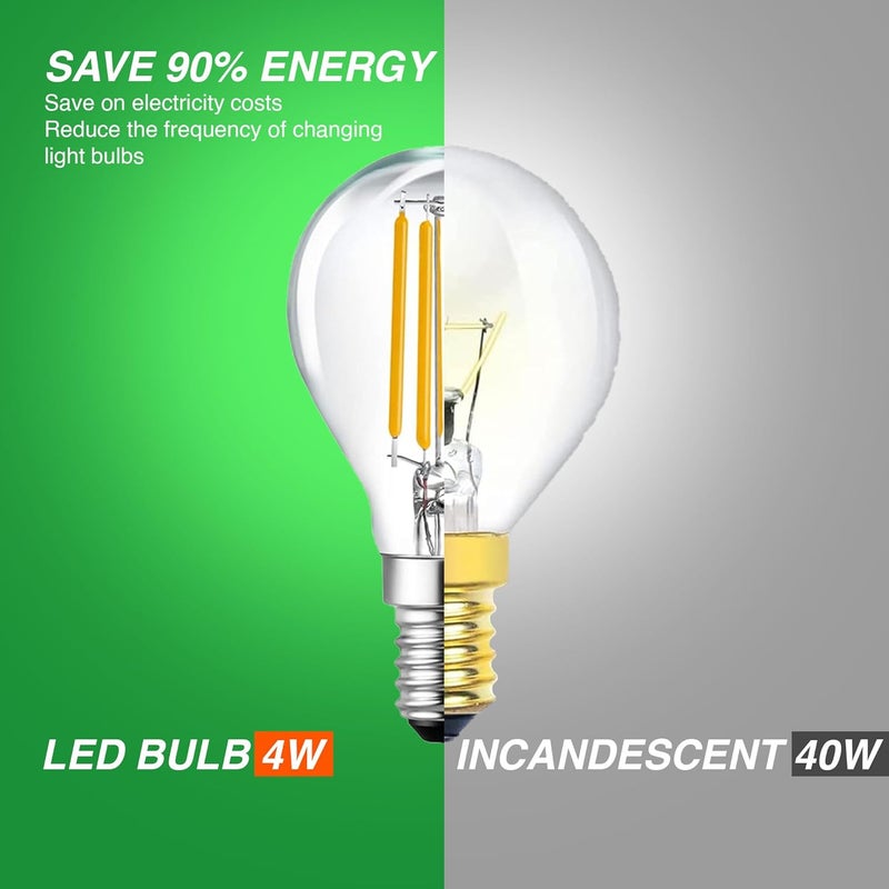 Duravel 4W LED Filament Light Bulb, E14 Base, Clear Glass Globe, 470 Lumens, 360° Beam Angle, Warm White (2 Pack) - Image 5
